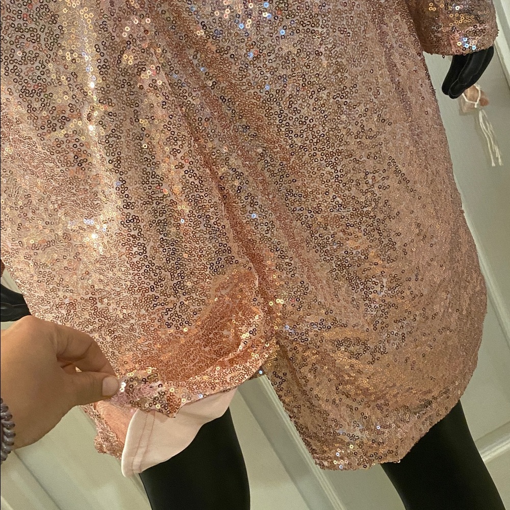 New York & Company Sequin Long Sleeve Dress - Pink and Black - Picture 9 of 12